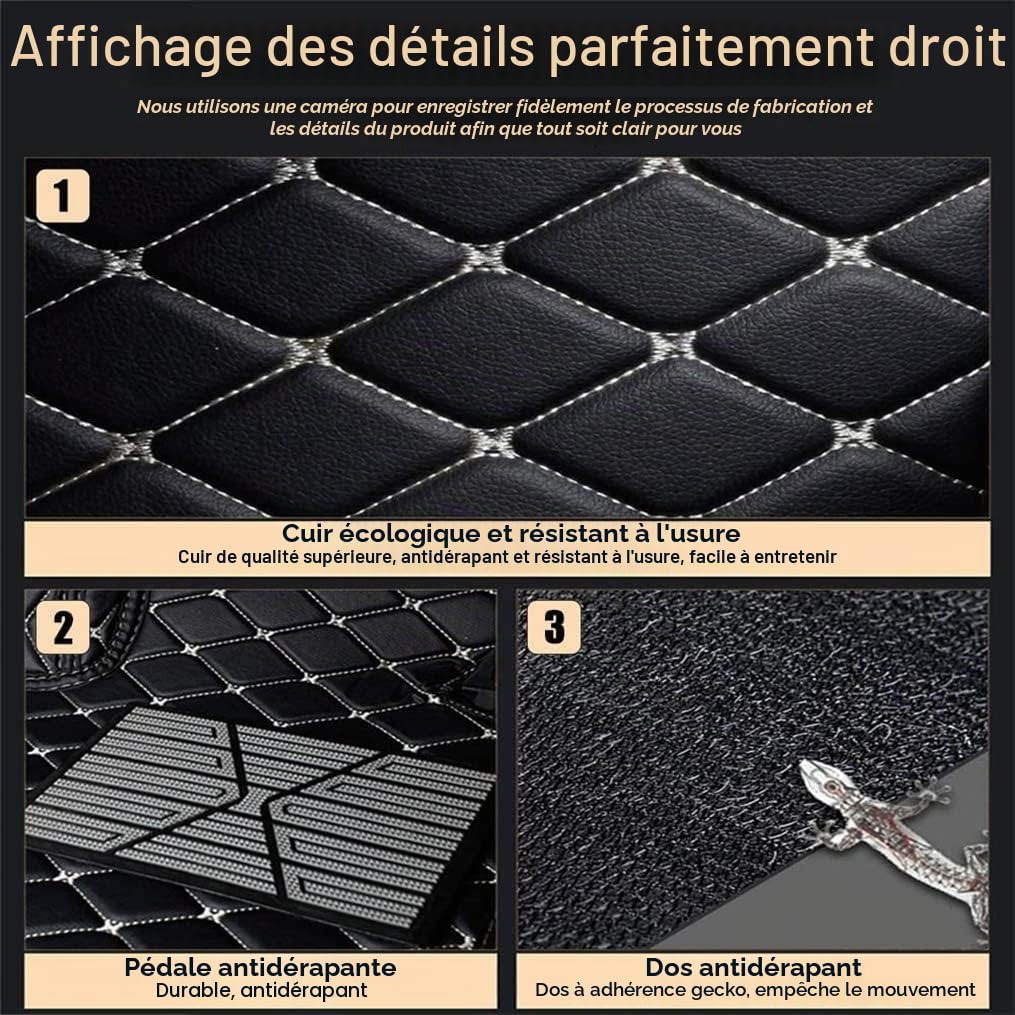 Les Tapis de Sol sur Mesure de Blackwheel sont compatibles à 99% avec Tous Les modèles de Voitures, fabriqués en Cuir imperméable et antidérapant, et Peuvent être personnalisés (Orange et Noir).