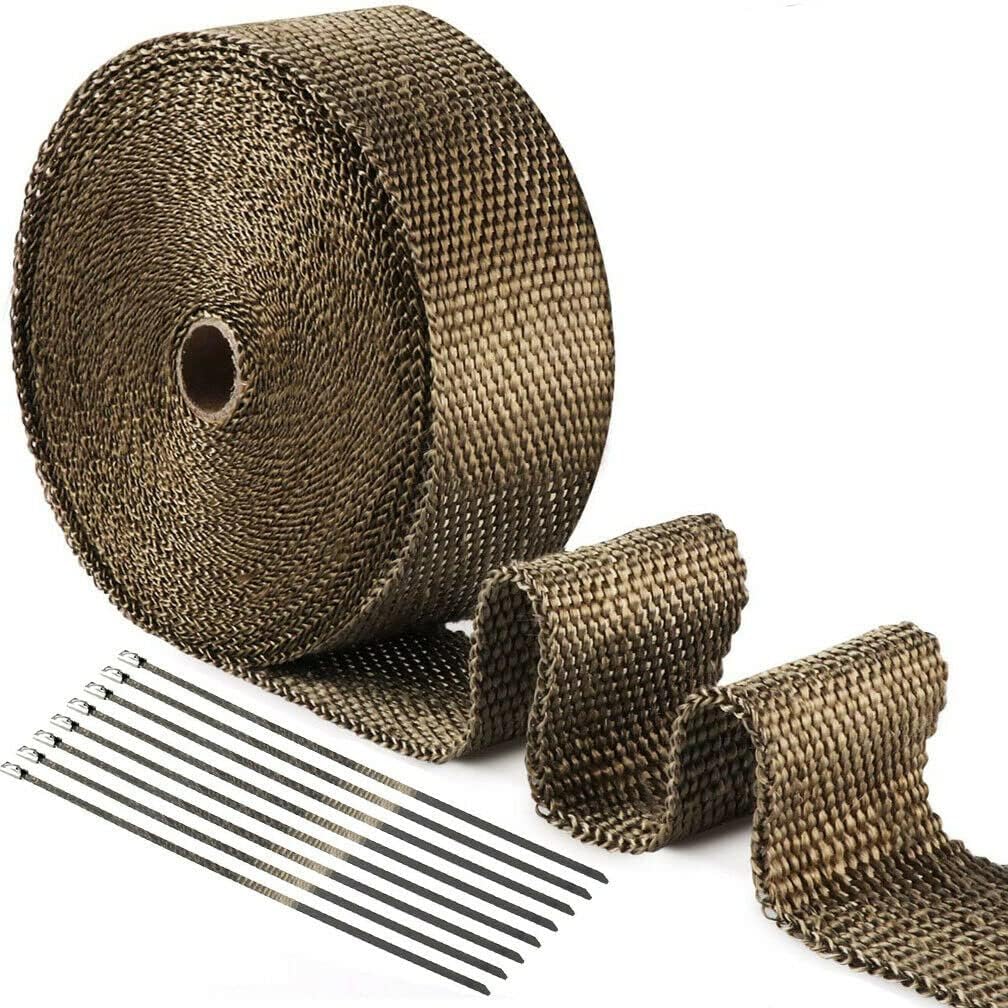 Exhaust Header Heat Pipe Wrap Motorcycle Titanium Tape 50mm (2") X 25 Ft & Clips - View #7