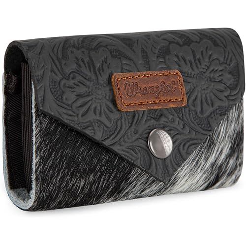 × Wrangler Mini Credit Card Wallet for Men Women Cowhide Leather Zipper Pouch for Cash Mini Coin Pouch, Black