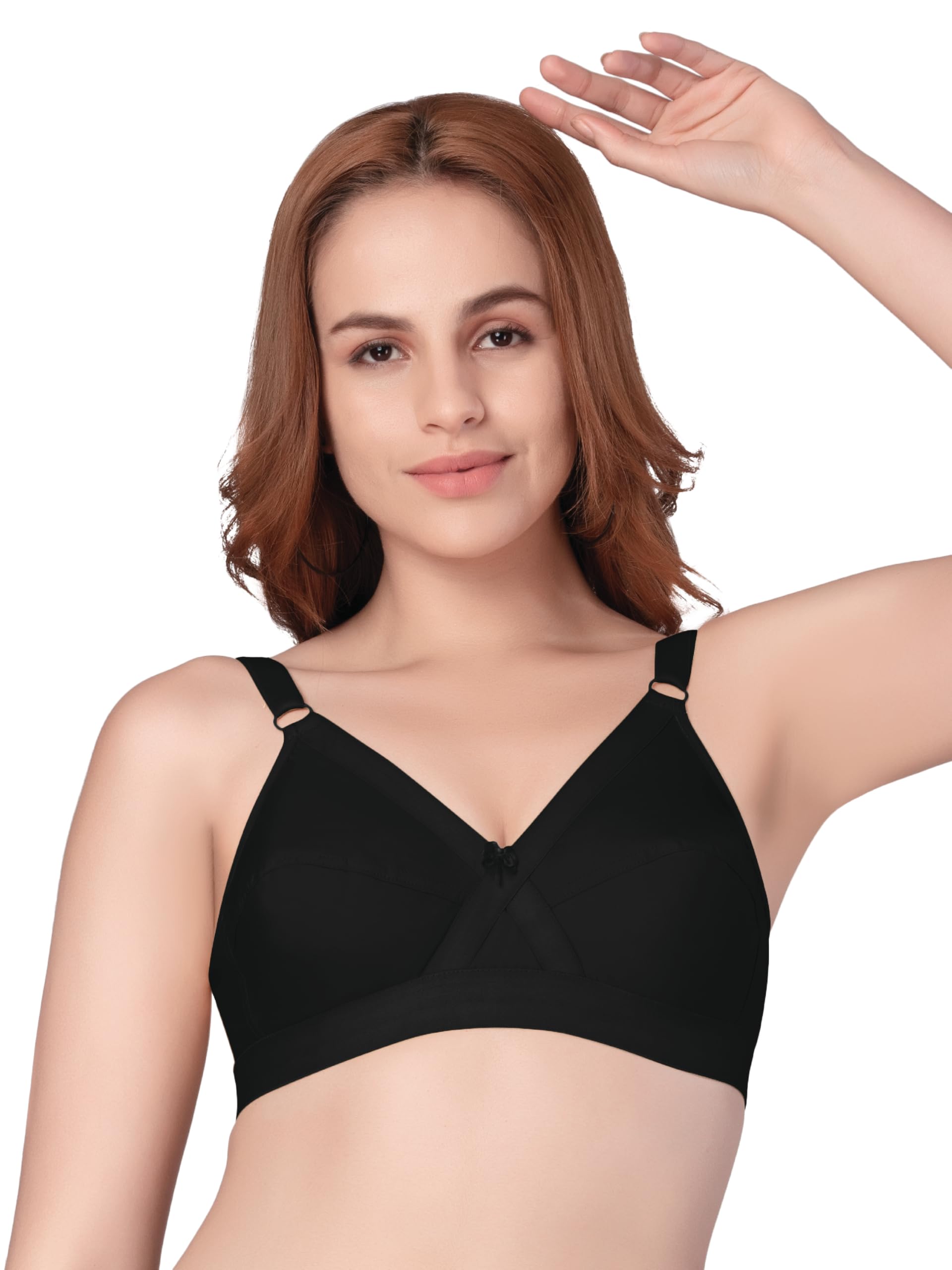 DAISY DEEWomen's Cotton X-Frame Pannel Fit-Cross-Lace Bra Non-Padded Cross Belt Seamed Wirefree with Adjustable Straps V-Neck Full Coverage Everyday Bra - NTRSHA