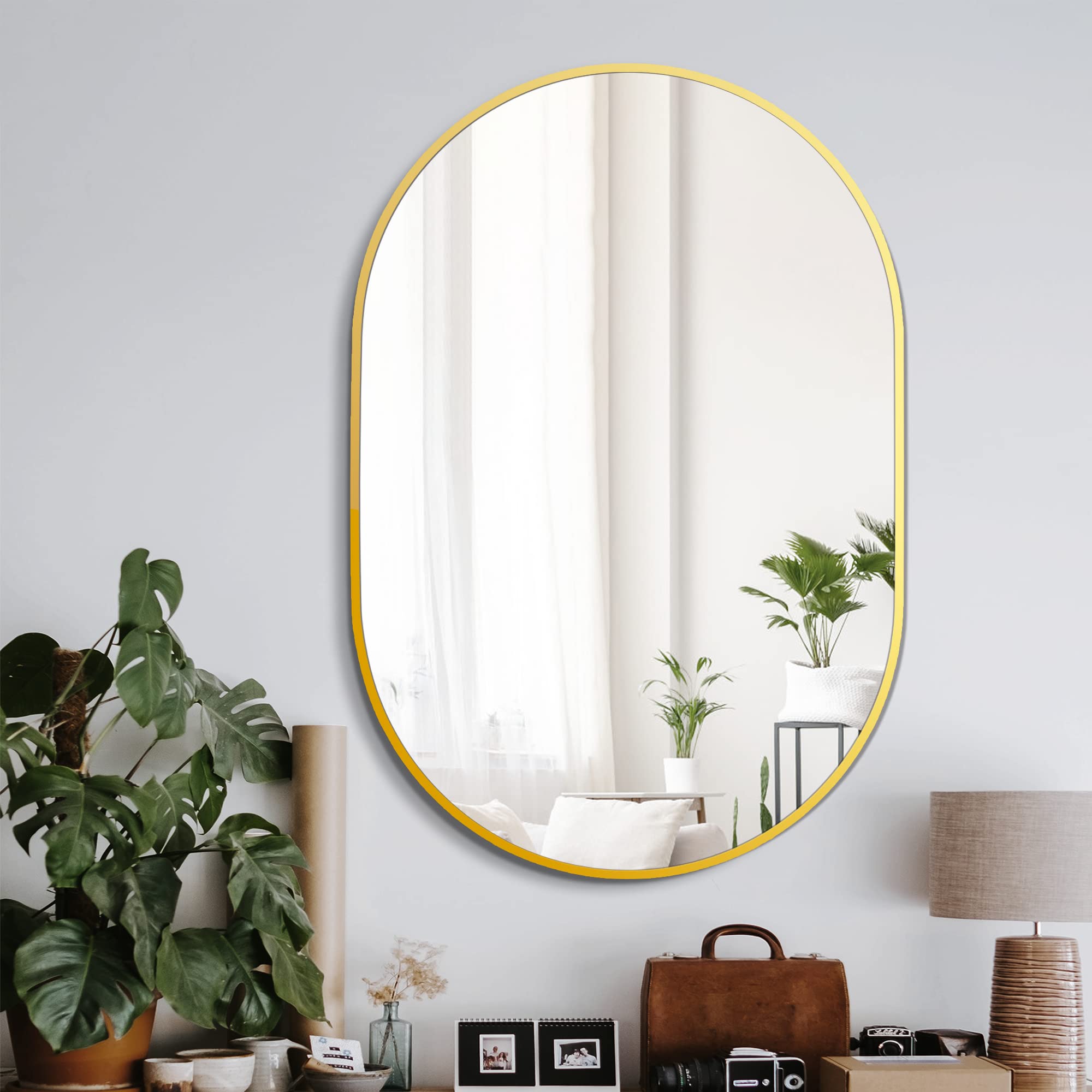 Delma Bathroom Mirror for Wall, 36''x24'', Gold Oval Mirror for Bedroom Entryway Bathroom, Metal Framed Vanity Mirror(36''x24'', Gold)