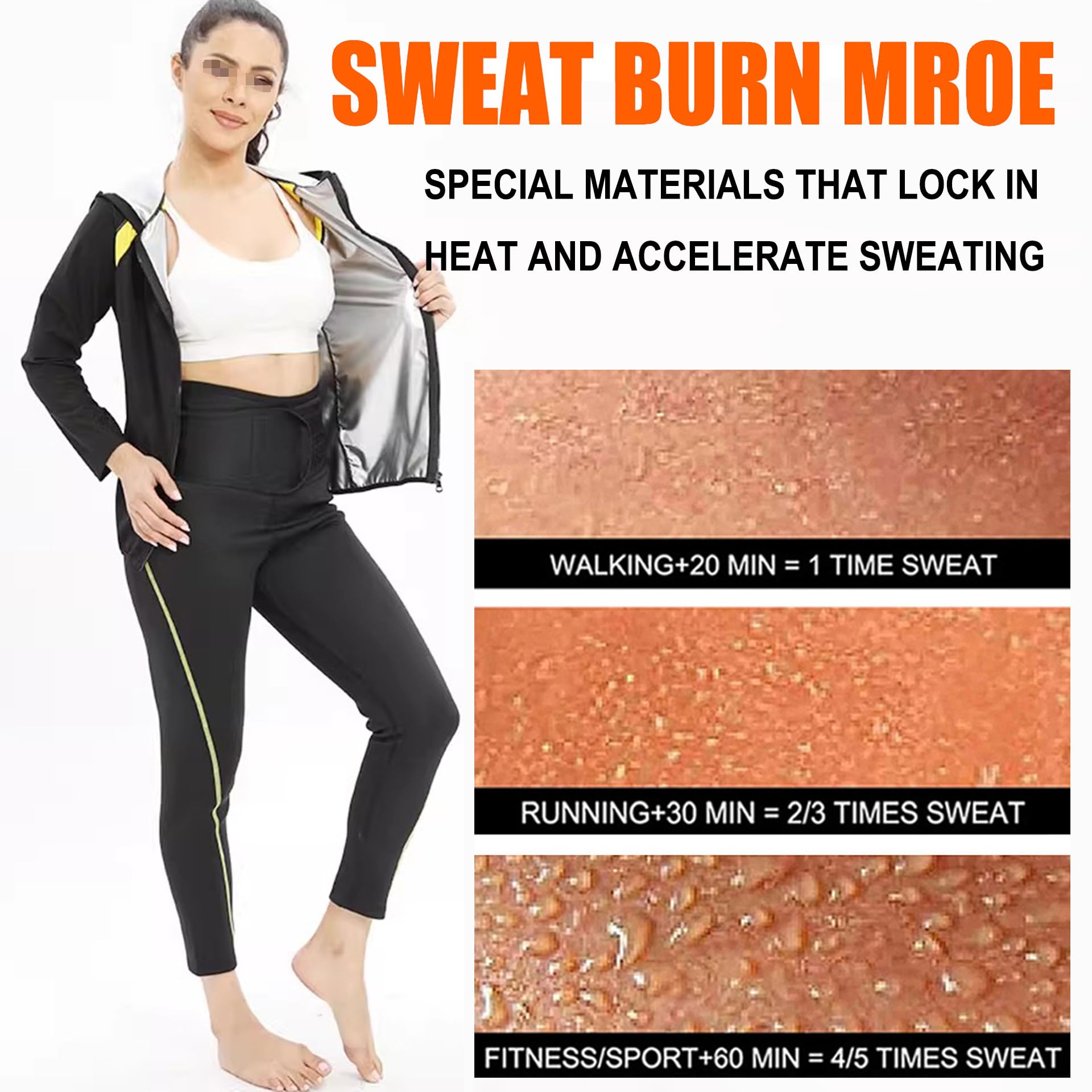 Traje Sauna Mujer, Fajas Reductoras Mujer Adelgazantes, Trajes De Sudoración para Fitness Yoga Running, Traje De Sudor Pérdida De Peso - Conjunto De Pantalón Superior