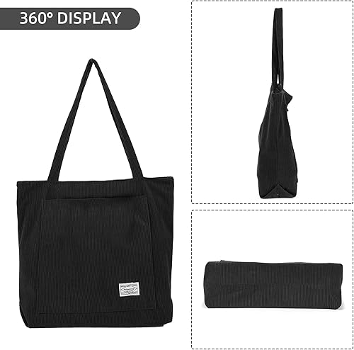 Miniatura 4 de Valleycomfy Corduroy Tote Bag for Women Hobo Handbag Large Shoulder Bag for Travel Work Shopping