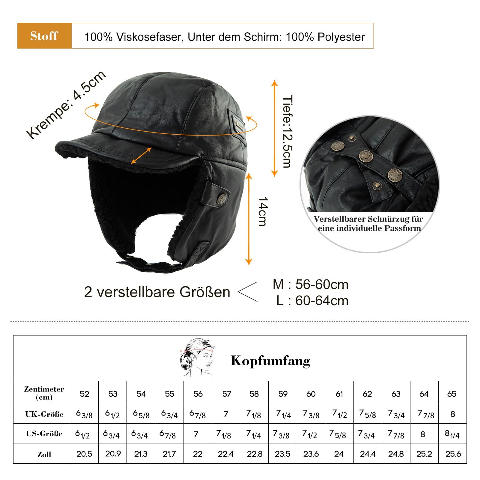 Comhats Ciepła czapka traperska męska czapka zimowa ze sztucznej skóry kapelusz unisex czapka lotnicza czapka futrzana