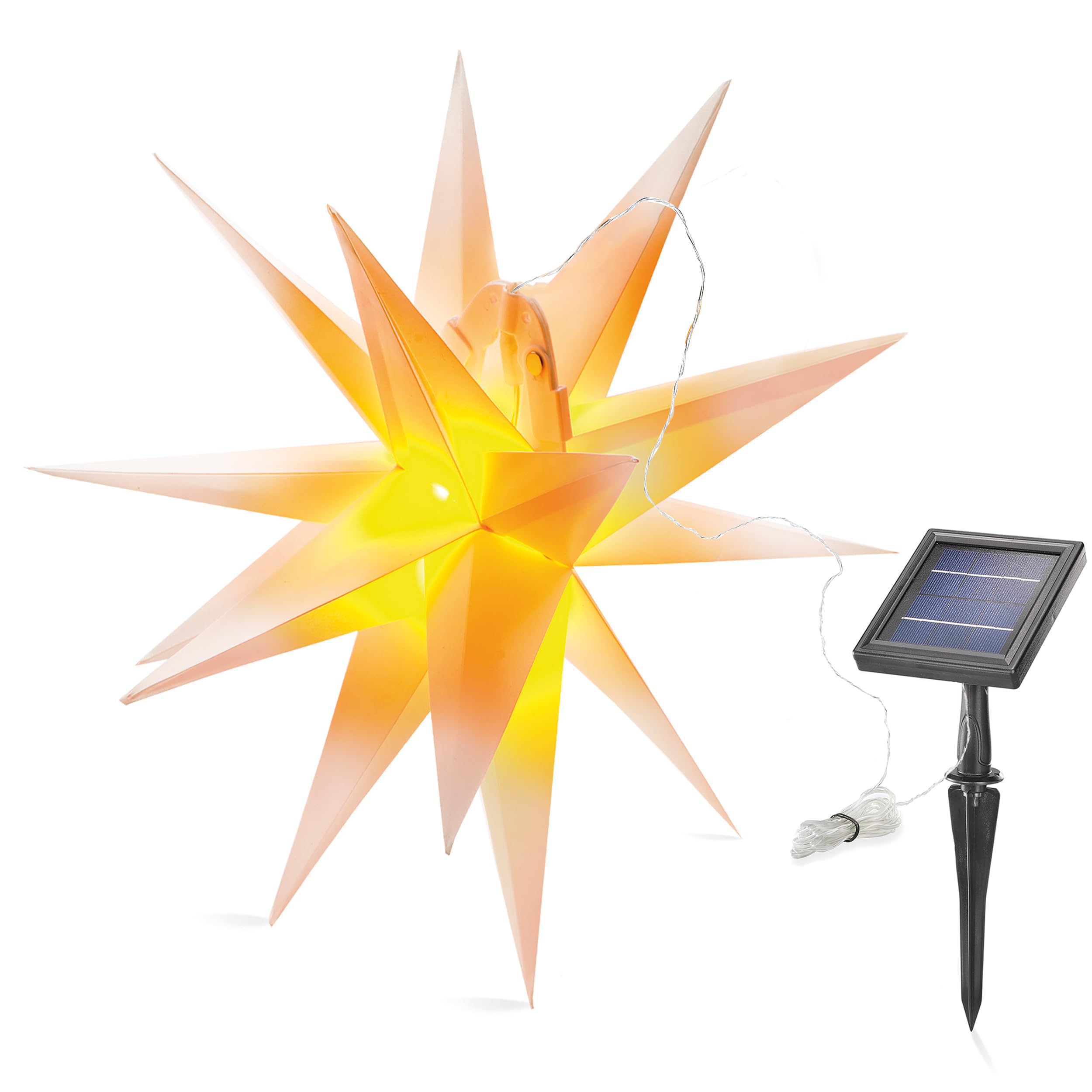 Esotec LED Weihnachtsbeleuchtung Solarstern Weihnachtsstern Ø57cm, 2 Lichtfarben bernstein + neutralweiß Weihnachtsdeko Leuchtstern mit Kabelaufhängung outdoor 103420