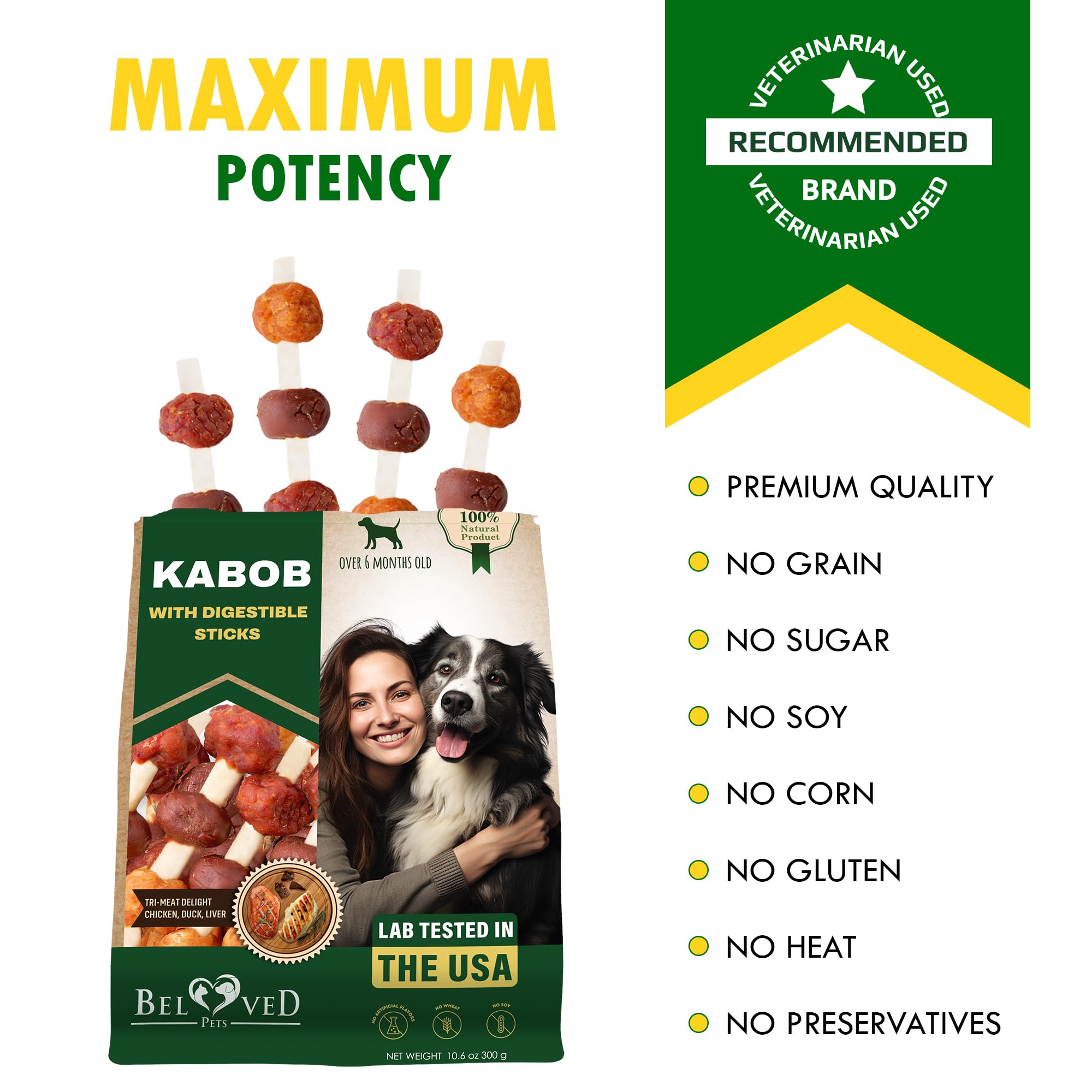 Golosinas de cuero crudo para perros, brochetas sin carne de pato y pollo de grado humano, 300 g, aperitivos secos naturales para mascotas y masticables de larga duración sin cereales para perros