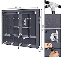 Vista 6 de 67" Portable Wardrobe Closet, Wardrobe Closet for Hanging Clothes with 2 Hanging Rods, 12 Clothes Storage Organizer Shelves, Non-Woven Fabric Grey