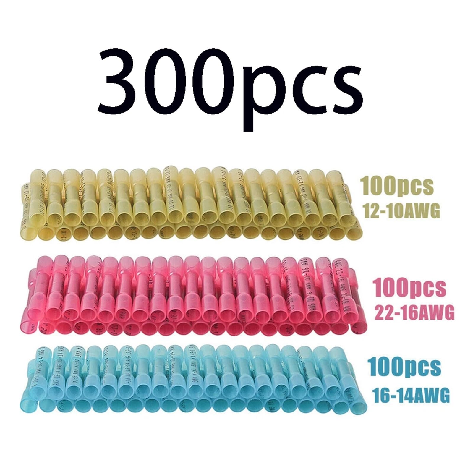300pcs Bag Heat Shrink Insulated Butt Crimp Wire Connector Terminal Assortment 22-16awg/16-14awg/12-18awg