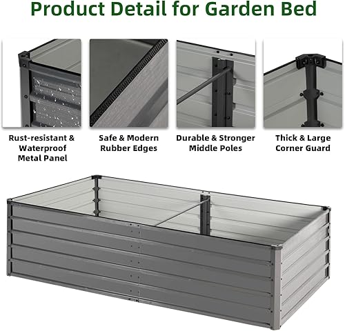 Miniatura 5 de GRAVFORCE Cama de jardín elevada galvanizada con cubierta caja de maceta elevada de metal de 8 x 4 x 2 pies para exteriores con invernadero para