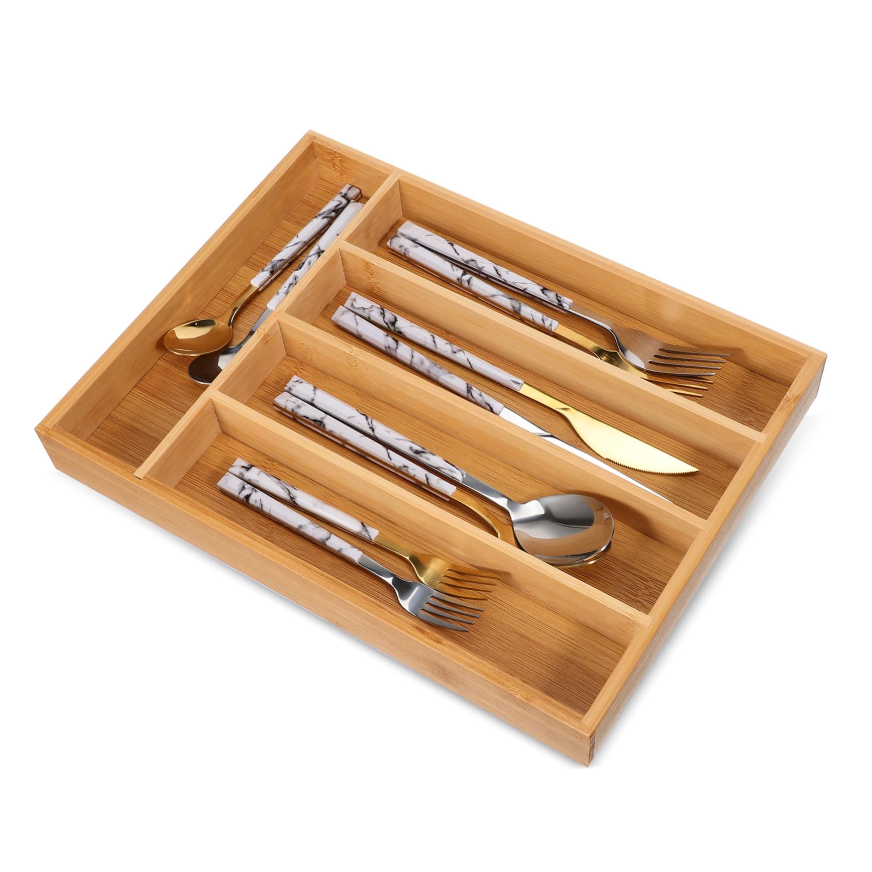 ABOOFAN Schubladeneinsätze Küche aus Bambus Robuster und Verschleißfester Küchenbesteck Organizer mit Elegantem Design für Küchenaufbewahrung