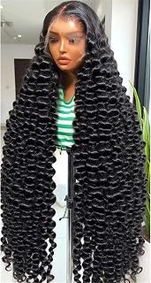 Women’S Curly Deep Wave Lace Front Human Hair Wig Plucked Natural Hairline Water Wave Texture Soft Volume Wig
