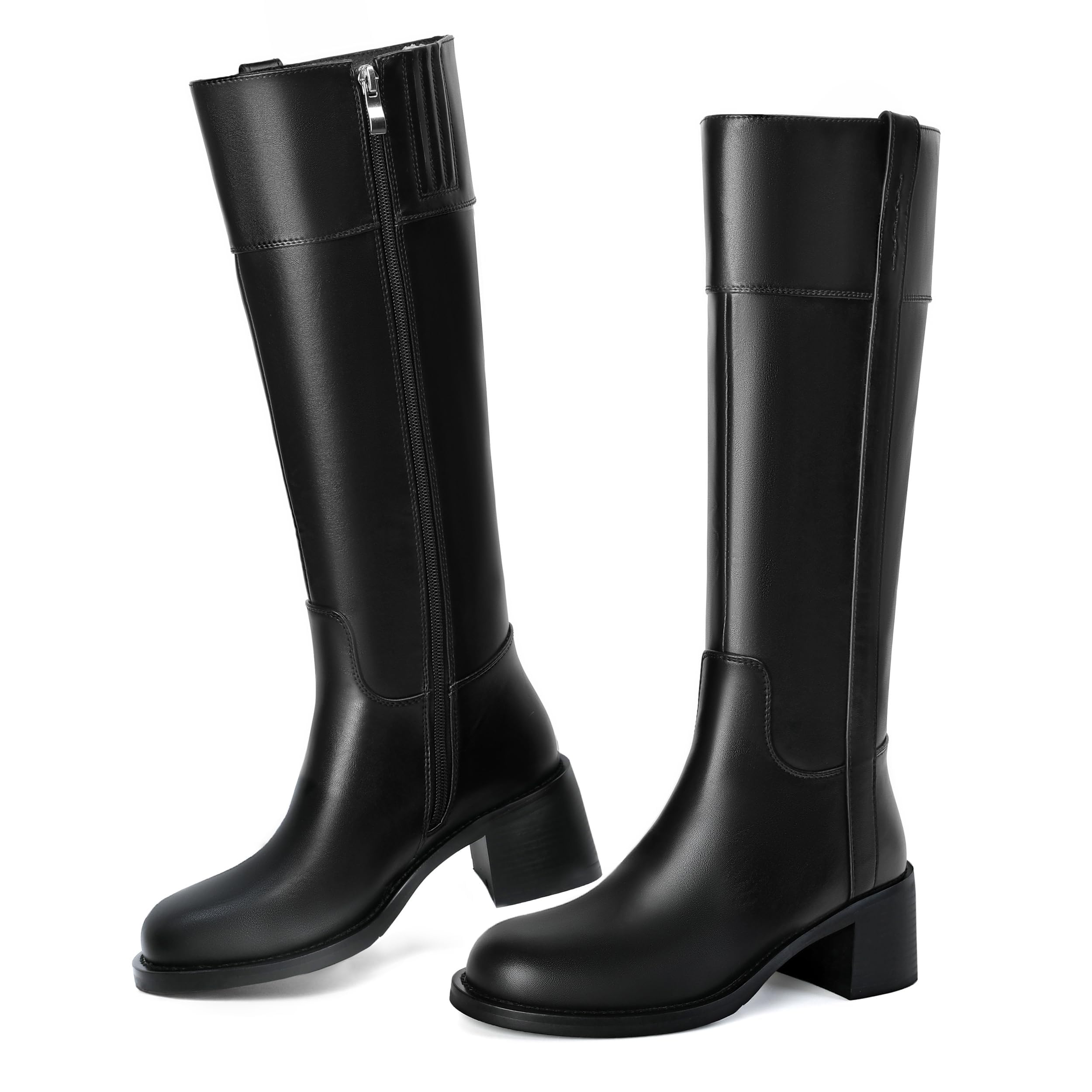 Knee High Boots Women Round Toe Chunky Block Heeled Boots Side Zipper Tall Gogo Boots Shoes-image-33