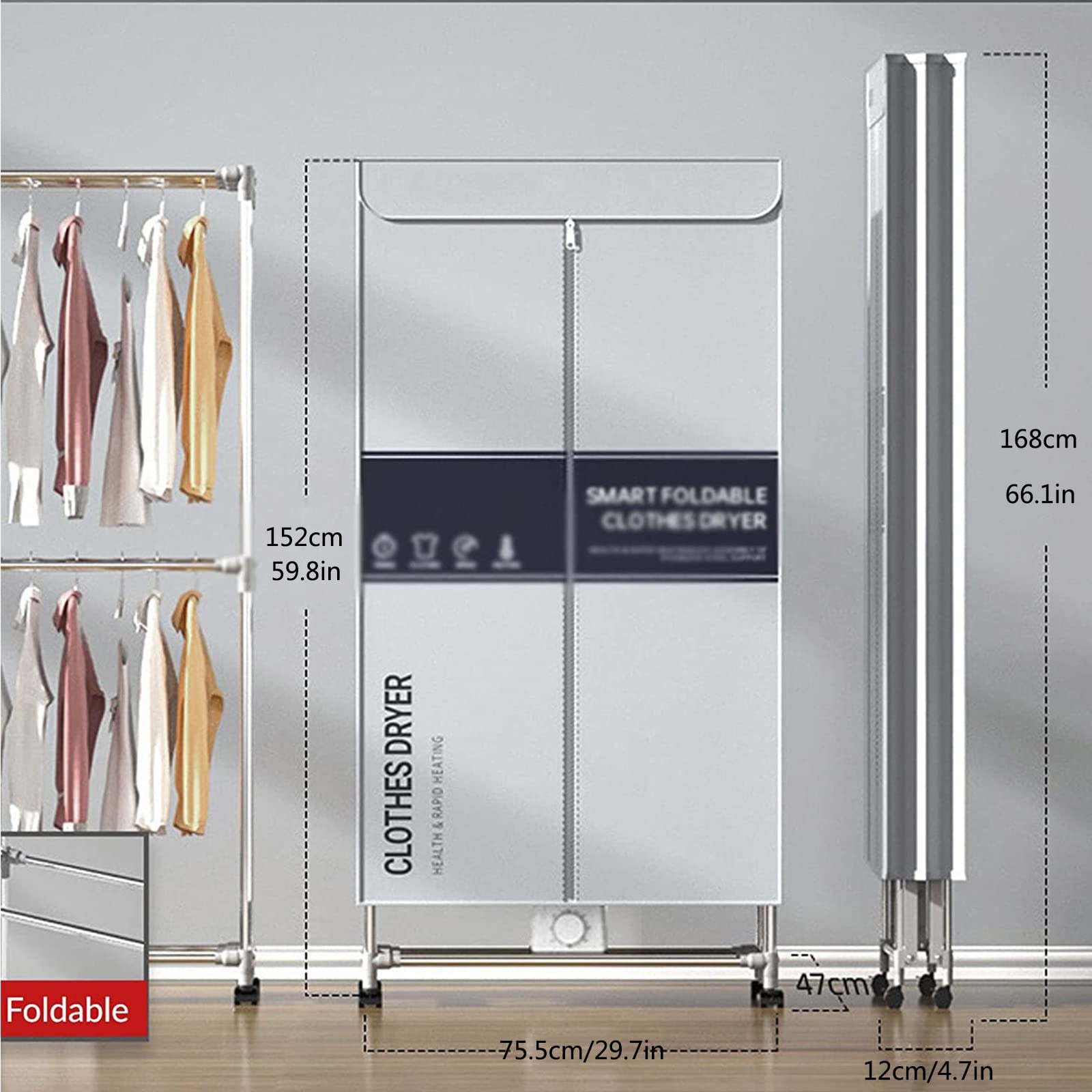 Asciugabiancheria Elettrica con Timer e Telecomando, Stendi Biancheria Elettrico Armadio 1000W a 2 Livelli con Coperchio e Ruote, Stendibiancheria Elettrico di Grande capacità