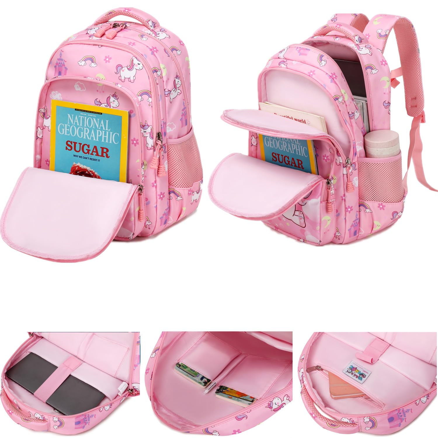 Jumpopack Plecak szkolny dla dziewcząt, dla nastolatków, dziewcząt, tornister, zestaw dla dzieci, tęczowy różowy, Plecak dziecięcy