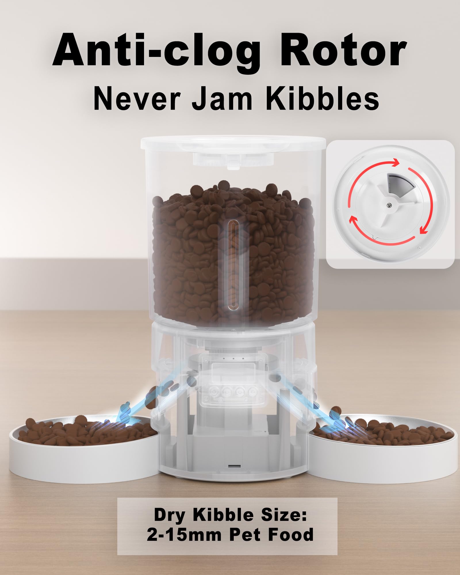 Automatic Cat Feeder for 2 Cats,6 Meals/Day,12 Portions/Meal,Dual Power Double Bowls,Dry Pet Food Autofeeder,10S Voice Record,Flexible Programmable Schedule Timer(White,Stainless Dual Bowls) - image 6