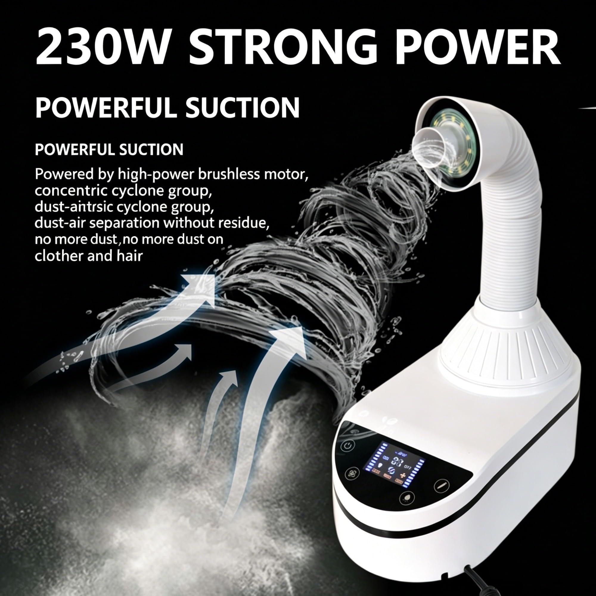 Aspiradora de colector de polvo dental de 230 W con pantalla táctil, control de 3 velocidades, luz LED, limpiador de mesa para salones de uñas, laboratorios dentales y estaciones de trabajo de pulido