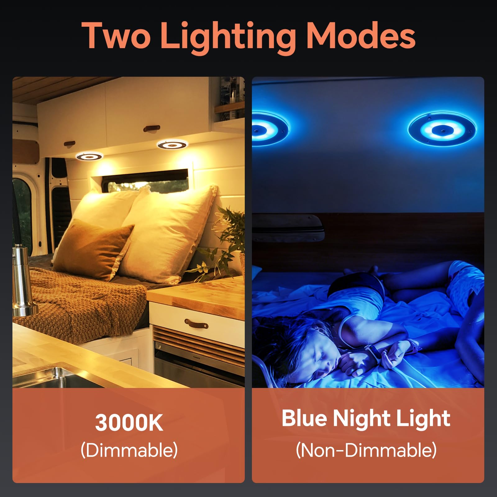 Lampada da Soffitto LED 12V 9W Dimmerabile Plafoniera per Auto Camper Caravan Barca Yacht illuminazione Interna, 185mm 24V 720LM 3000K con Luce Blu, Interruttore tattile