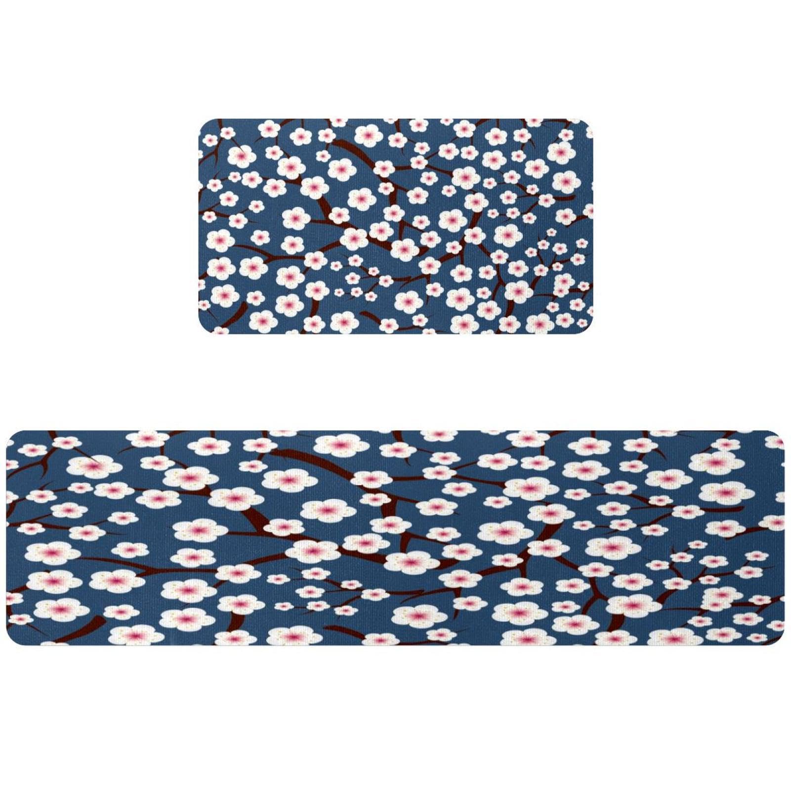 Alfombras de cocina lavables para el pasillo y el cuarto de lavado con flores de ciruelo VAPOKF