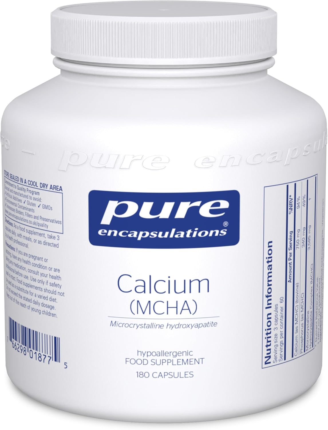 Pure Encapsulations – Calcium MCHA – Minerals, Bone and Teeth Support – 180 Capsules