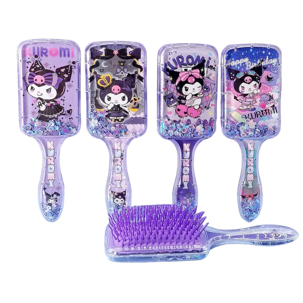 FEIFEI'S BOW Princess mermaid Hair Brush,Paddle Hairbrush for Girls Kids,Easily Glide Through Knots No Pull Glitter Bristle Tangle Brushes Sequin airbag comb Gift (KURO)