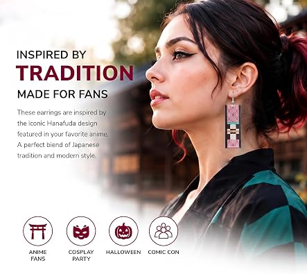 Tanjiro Earrings Hanafuda Anime Cosplay Gifts for Women Fans