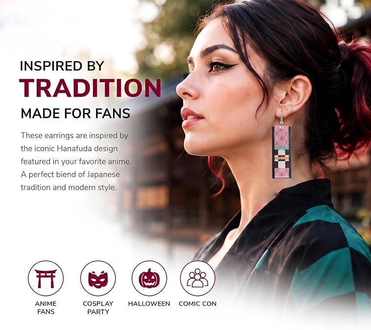 Tanjiro Earrings Hanafuda Anime Cosplay Gifts for Women Fans