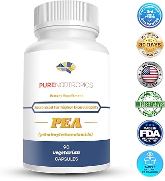 Pure Nootropics - Palmitoylethanolamide (Micronized Pea) 400 mg Capsules | 90 Veg Caps Value Pack | Supports Relief from Occasional Discomfort | Supports Immune System