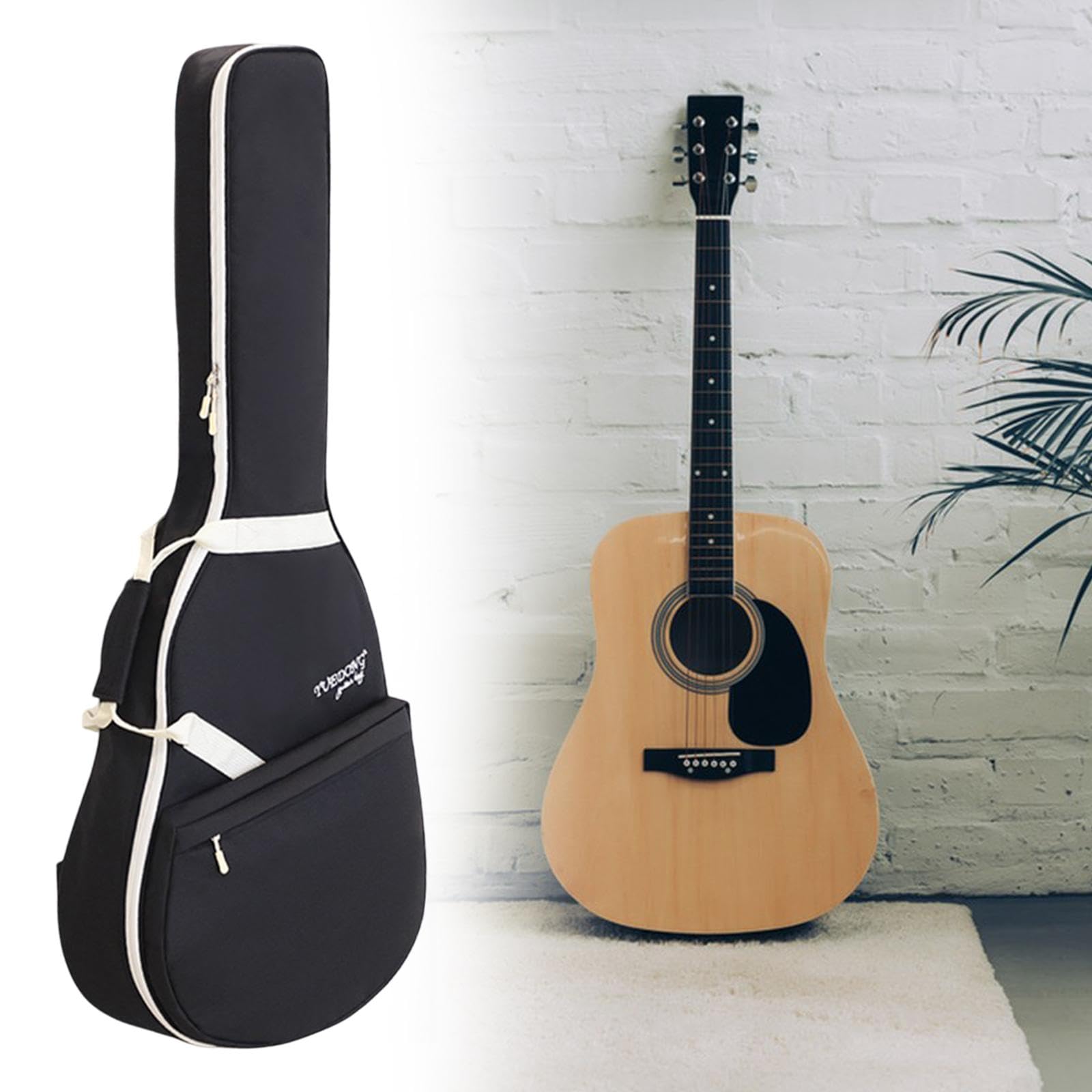 E Gitarren Tasche mit Großem Frontfach Oxfordstoff Polsterung Doppelschultergurte Staubschutz Wasserabweisender Schutz für Schüler Musikunterricht Büh, Schwarz-weiss