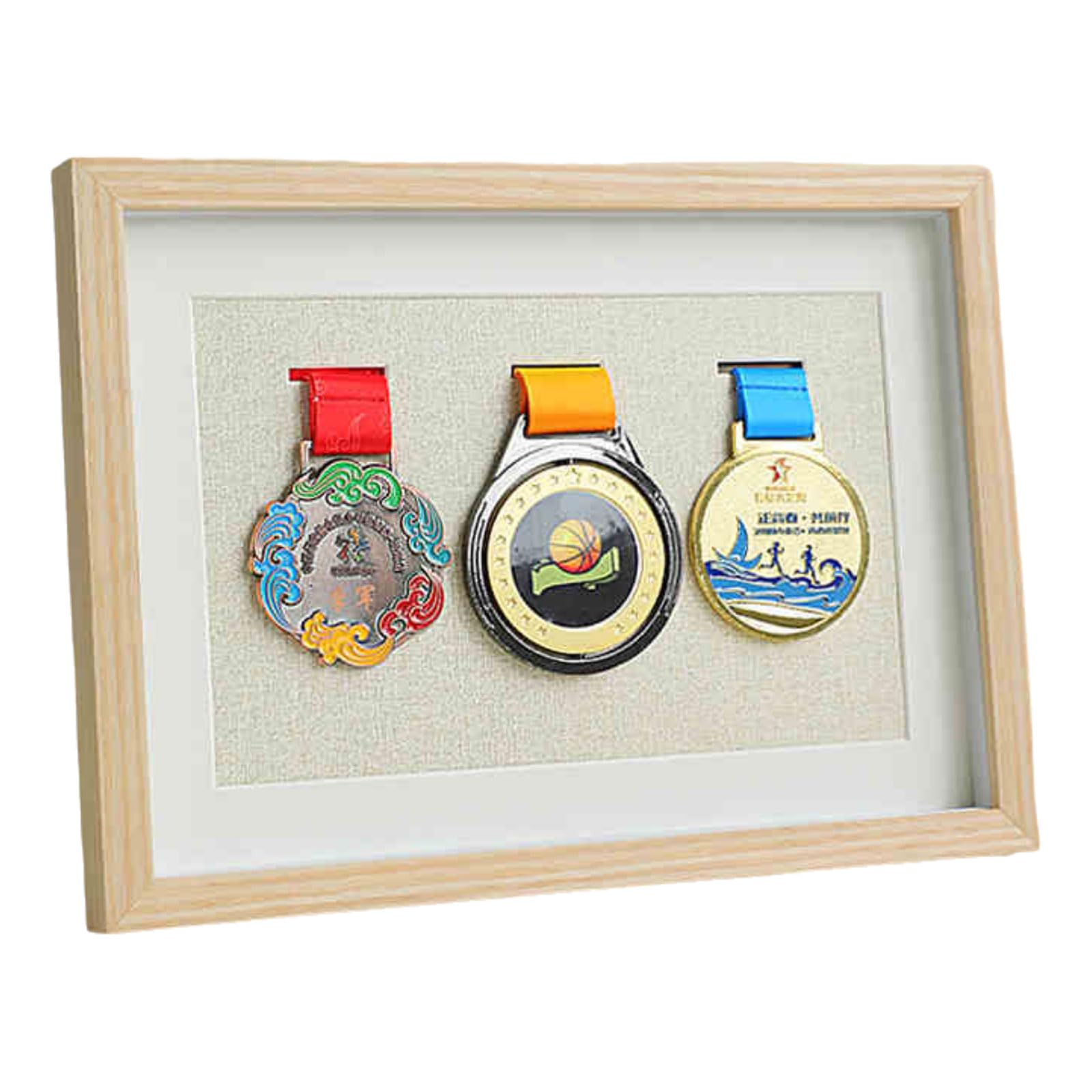 Drewniana ramka do ekspozycji medali sportowych, Drewniana ramka na medal, wielokolorowa, wiele rozmiarów(White Oak,A4 (3 medals))