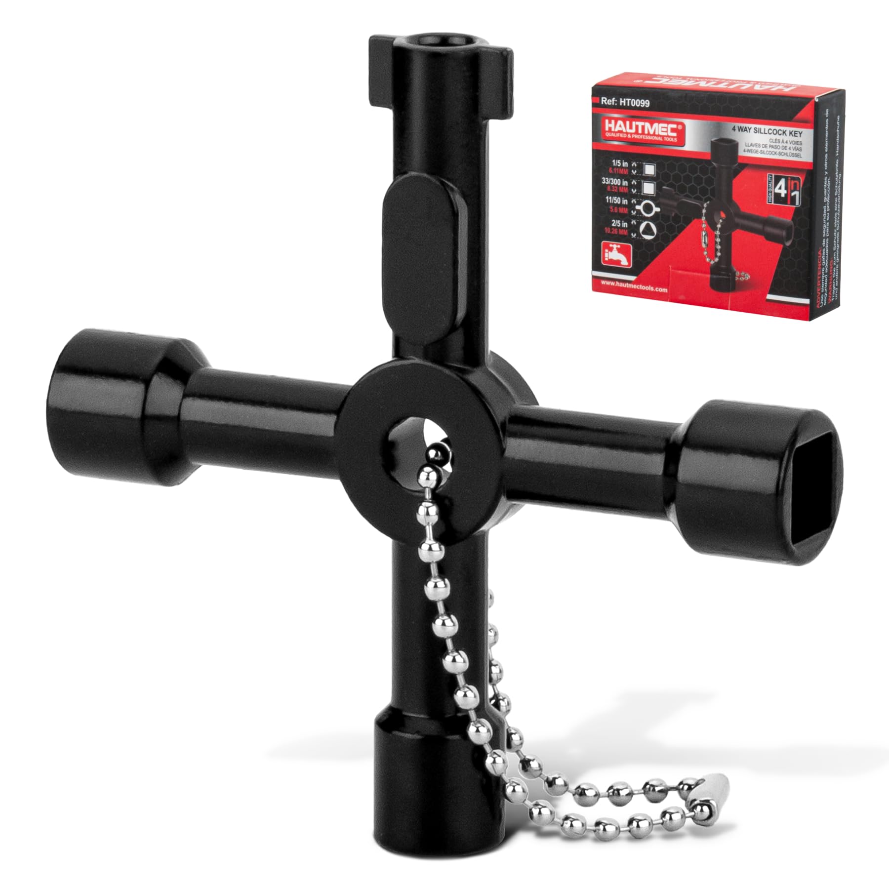 HAUTMEC 4 Way Sillcock Water Key Multi-functional Universal Cross Water Spigot Key Zinc Alloy Plumbers Electricians Valve Tools Black Silcock Key 4 Way