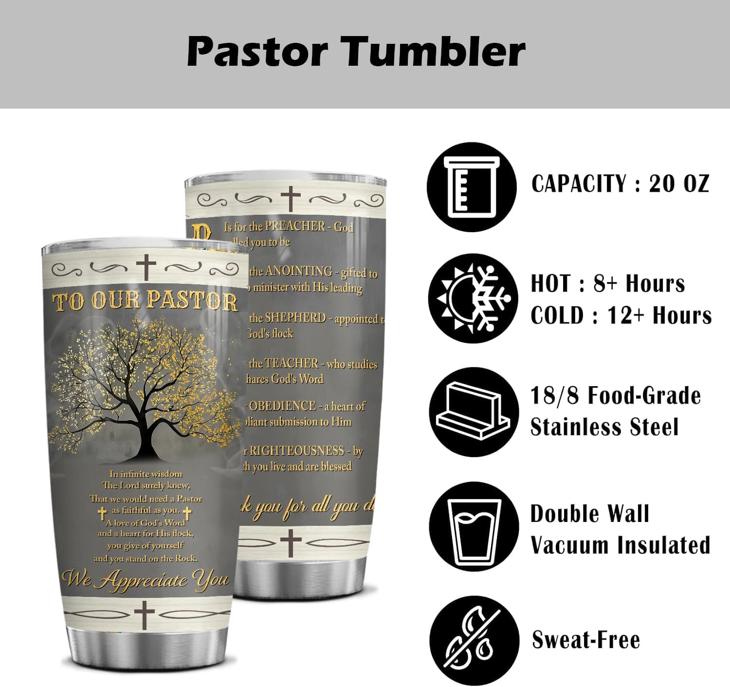 Pastor Gifts For Men 20 oz Tumbler, Pastor Appreciation Gifts, Pastors Retirement Gift, Birthday Christmas Cup Mug Religious Scripture, Baptism Christian, Pastoral Gift From Church - Image 5