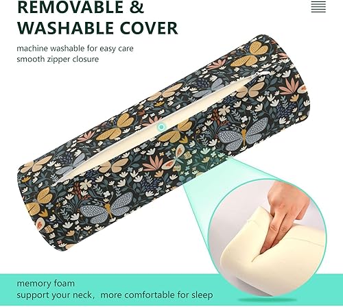 Miniatura 4 de Floral Safari Butterflies Meadow Bolster Pillows for Bed Neck Roll Pillow Cover Round Pillow Insert Cervical Roll Cylinder Cervical Pillow