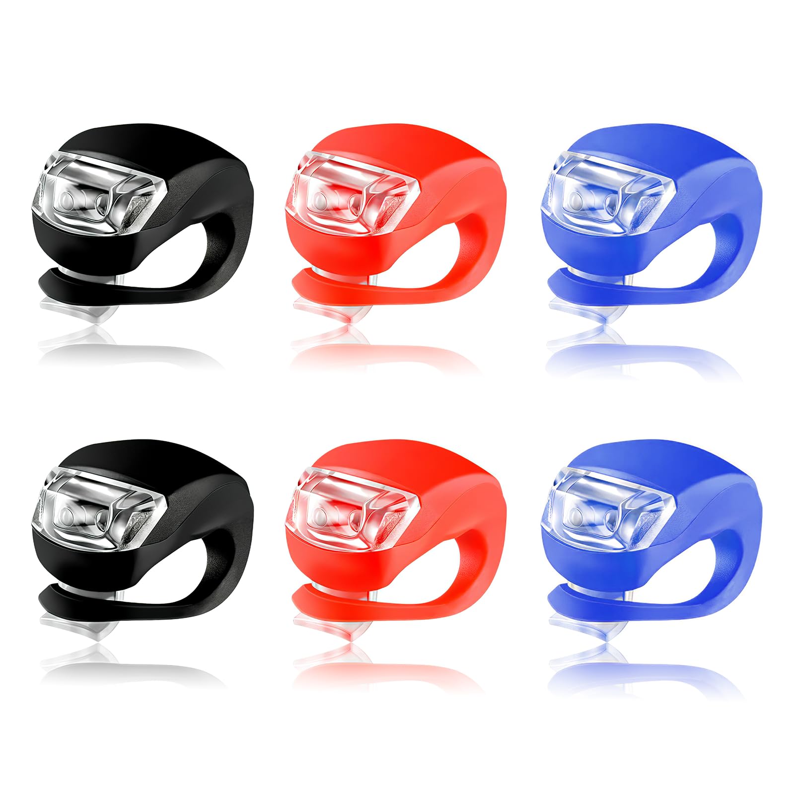Kasoud Scooter Lights for Kids, LED Clip-On Silicon Bicycle Lights, Three Brightness Level, Waterproof (Black&Red&Blue) (9)