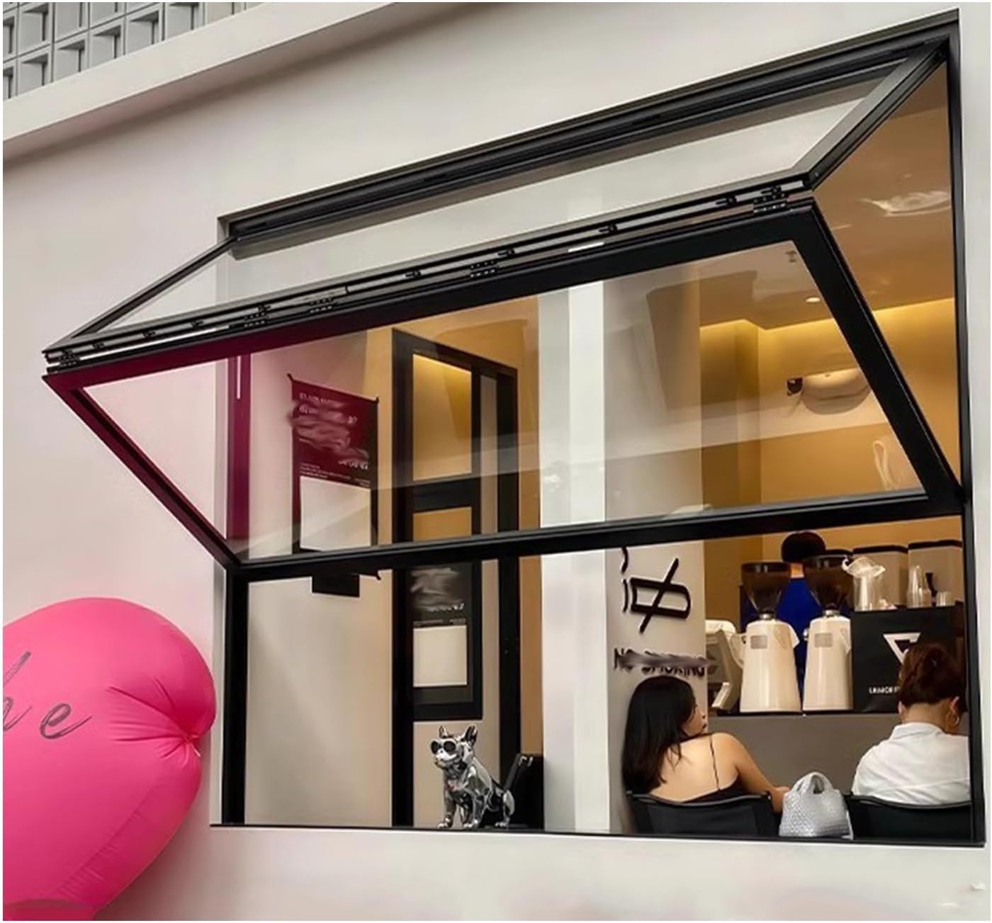 Up and Down Folding Window, 5mm Tempered Glass Sliding Windows, Aluminum Alloy Food Truck Service Window with Locking Handle, for Outdoor Kitchen, Bar