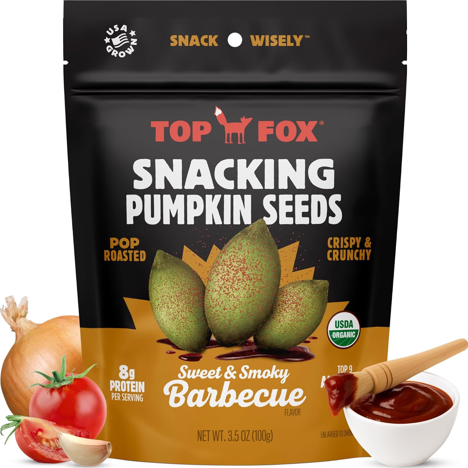Top Fox Snacks BBQ Pumpkin Seeds to Eat (Barbecue, 3.5 oz – 6 Pack) - Gluten Free Snacks, Healthy Protein Snacks, Keto Friendly Snacks, Allergen Free Snacks, Paleo & Vegan - Organic Pop-Roasted