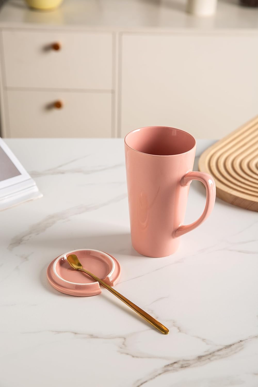 15 Ounce Porcelain Tea Mug with Infuser, Lid and Spoon, Loose Leaf Tea Cup (Pink) - Image 3