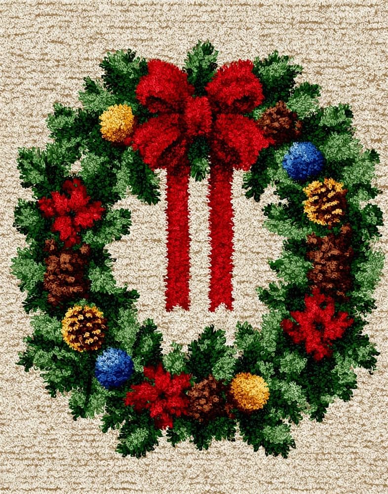 FWRTYCB Latch Hook Rug Kit for Adults Christmas Wreath Xmas Garland