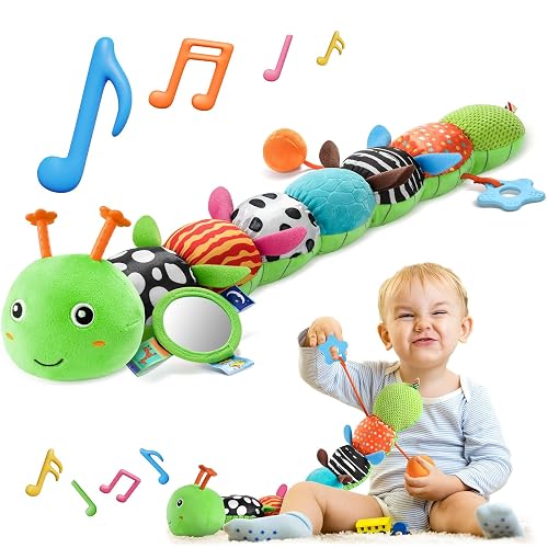 HEMRLY Baby Sensory Toy 0-6 Months, Musical Stuffed Caterpillar Plush
