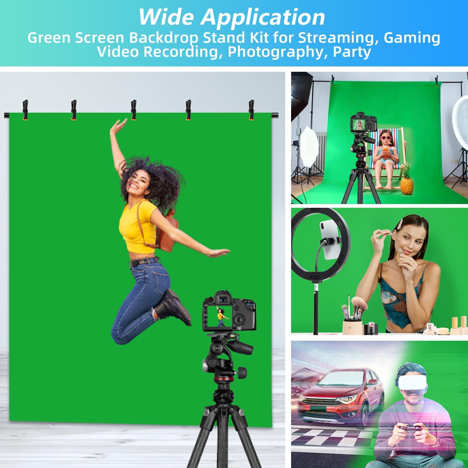 Green Screen Backdrop Kit with Stand, 5X6.5ft Portable Green Screen Backdrop with Stand kit, GreenScreen Background with Stand Carrying Bag Clamp for Streaming Video Zoom