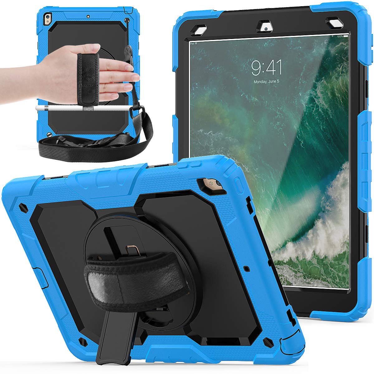 iPad Air 3rd Generation 10.5 Inch 2019 Case, iPad Pro 10.5 Inch Case, Heavy Duty Shockproof Protective Case with 360 Rotating Stand/Handle/Shoulder Strap
