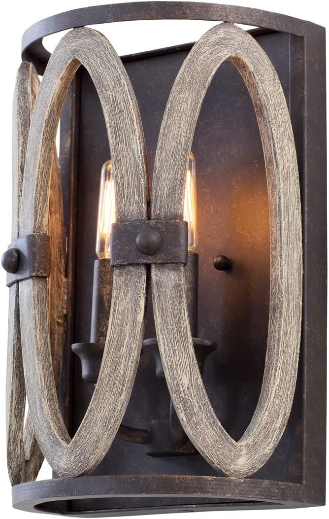 BLACK FOREST DECOR Morgan 2 Light Wall Sconce, Wrought Iron, 8" W x 5" D x 12" H