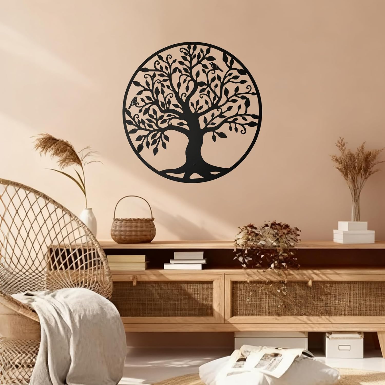 Metal Tree of Life Wall Art 18×18 Inch Rustic Minimalist Decor for Living Room, Bedroom for Office Indoor/Outdoor Wall Decor for Garden of Patio Ideal Housewarming Gift