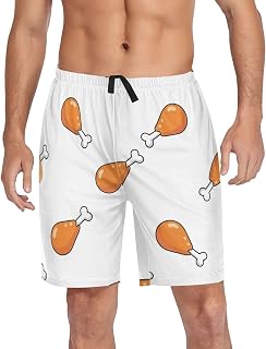 Men's Pajama Shorts Chicken Drumsticks Repeated Background Pattern Mens Sleep Pants with Pockets