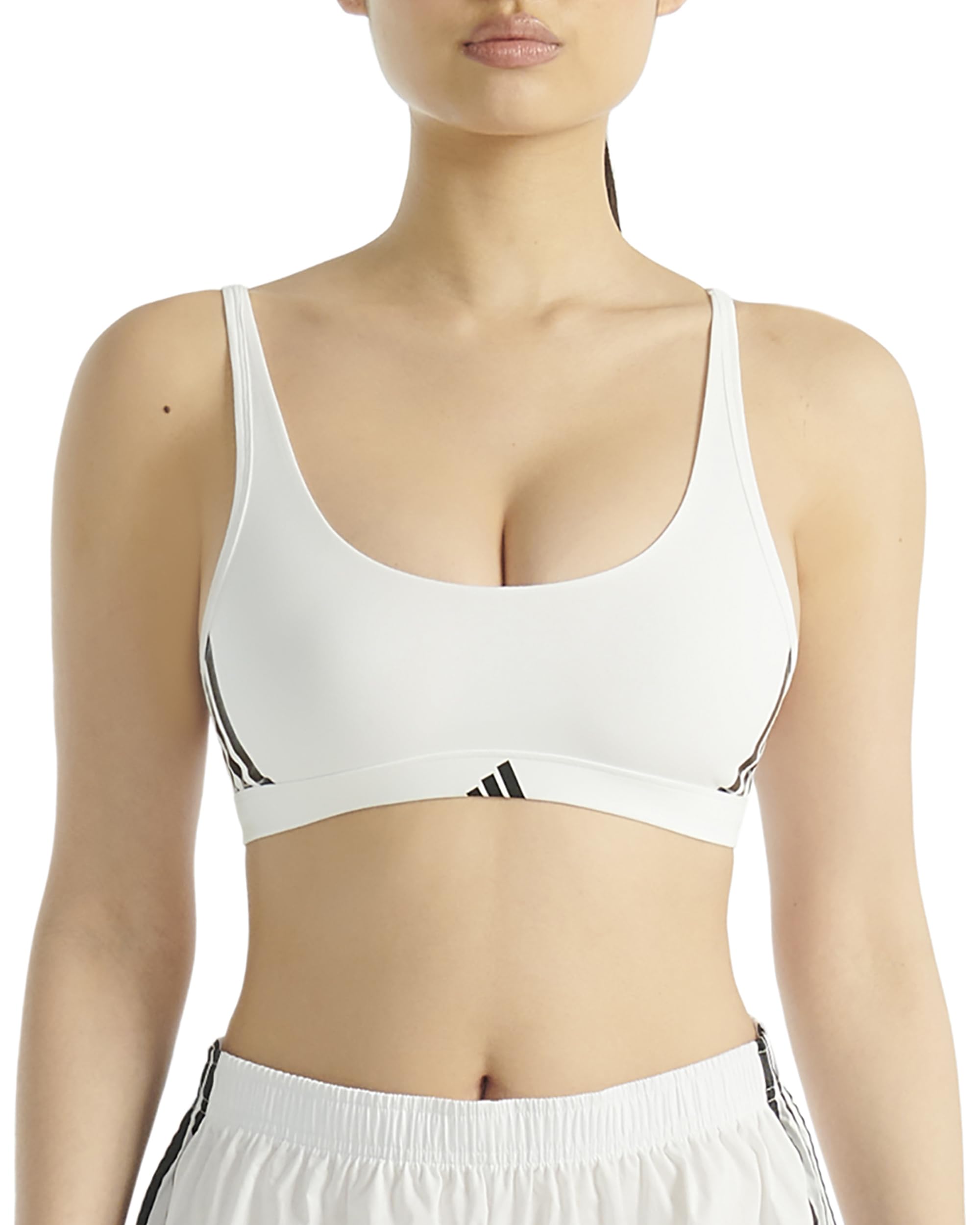 Adidas Women's White 3 Stripes Active Essentials Cotton Scoop Bralette With Removable Cookies, Xl
