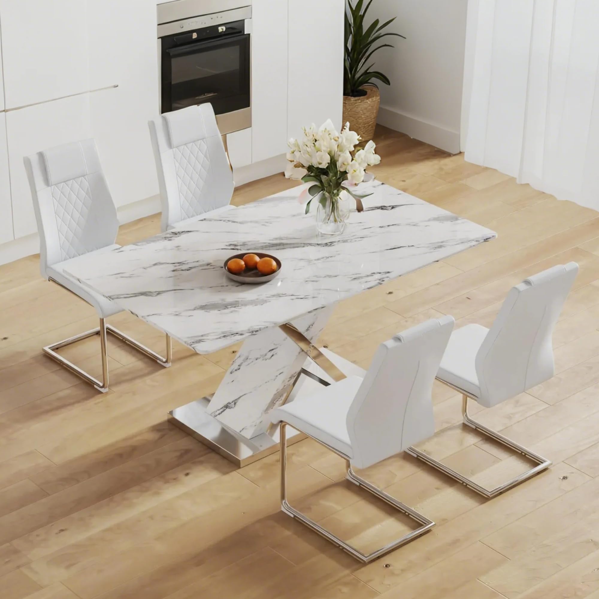 Amazon.com - Jaowmde White Dining Table Set,Faux Marble Dining Table ...