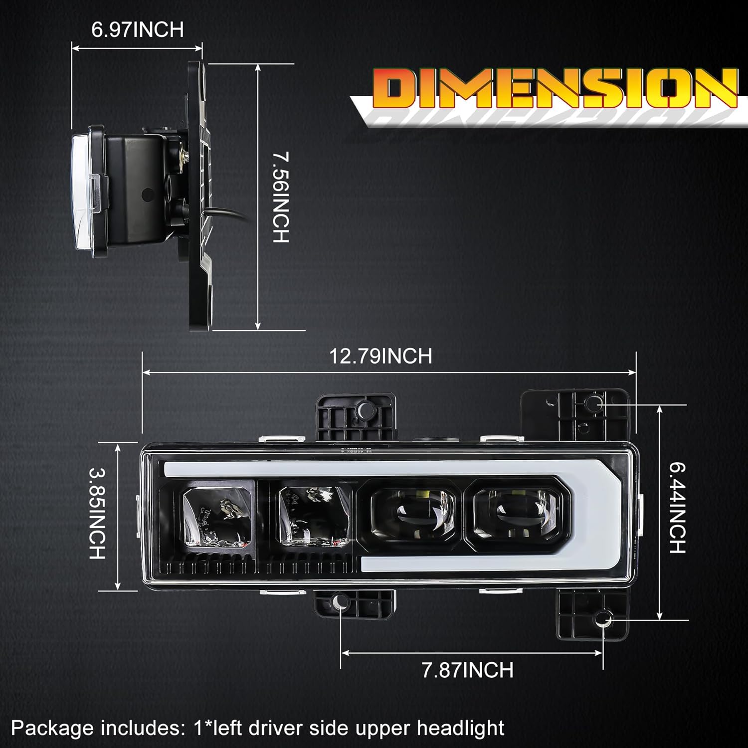LED Headlight Assembly High/Low Beam & White DRL with Welcome Sequence Left Driver Side Compatible with 1988-1998 Chevy GMC C/K1500 C/K2500 C/K3500 Suburban Tahoe Yukon