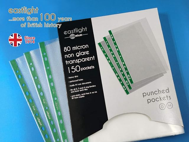 Eastlight Punched Pockets A4 Non Glare, Heavy Duty [ Box of 150 ]