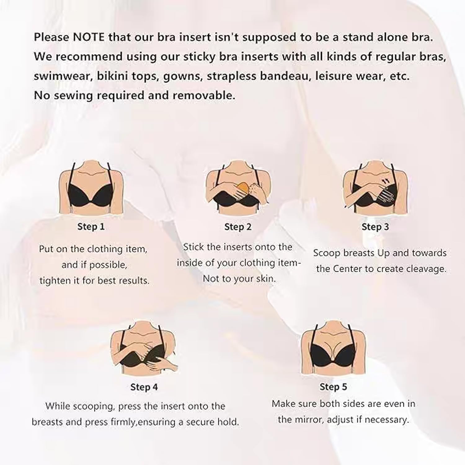 Double-Sided Sticky Bra Pads Inserts, Adhesive Breast Pads for Bikini Swimsuit Sports Bra - Image 3