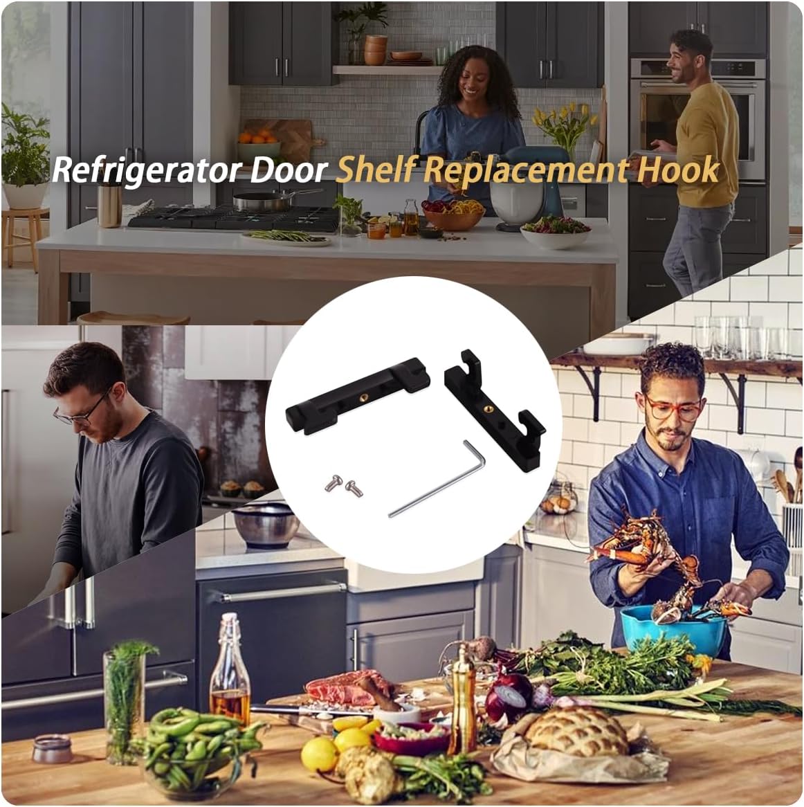 Refrigerator Door Shelf Bin Hook w/Mounting Hardware Fit for Maytag,Whirlpool,KitchenAid Side by Side Refrigerator Replacement RSW2200E/RSD24A Model(Only Fit for Side By Side Refrigerator Models)