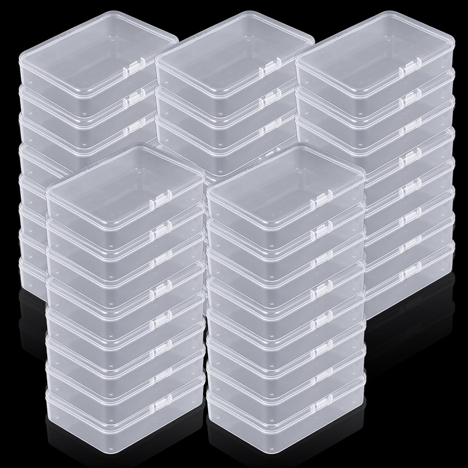 LECEHIVO 40 Pcs Clear Plastic Beads Storage Containers Box with Stickers Jewelry Square Storage Containers with Lids for Beads Craft Supplies (4.1 x 3 x 1 Inch)